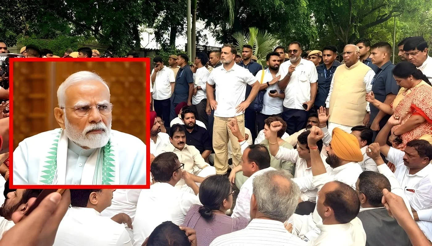 کانگریس کا وزیراعظم مودی کی رہائش گاہ کے سامنے احتجاج